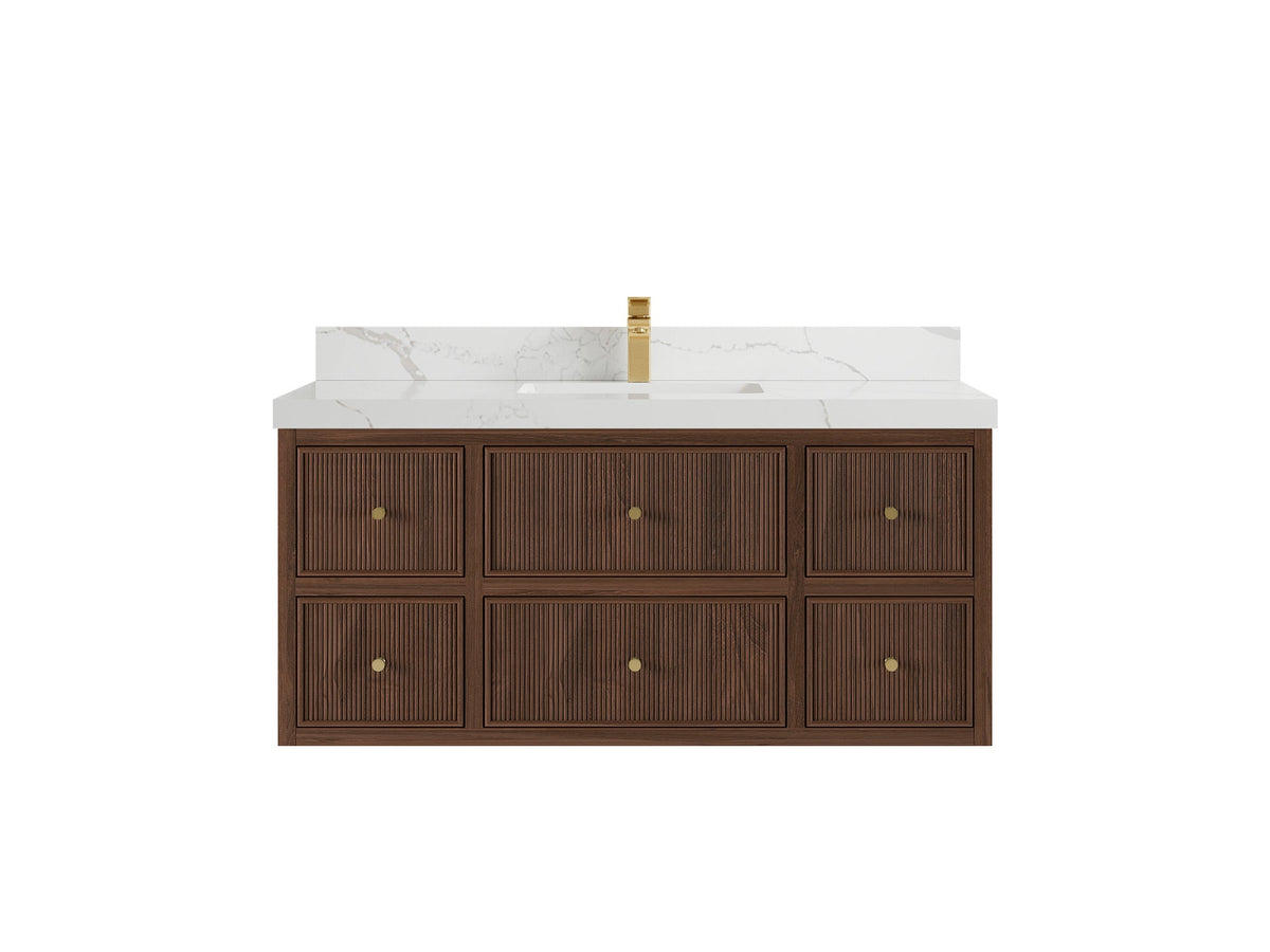 Sonoma Reeded Floating Teak 48 in. W x 22 in. D Single Sink Bathroom Vanity