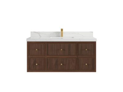 Sonoma Reeded Floating Teak 48 in. W x 22 in. D Single Sink Bathroom Vanity