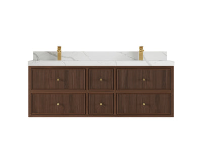Sonoma Reeded Floating Teak 60 in. W x 22 in. D Double Sink Bathroom Vanity