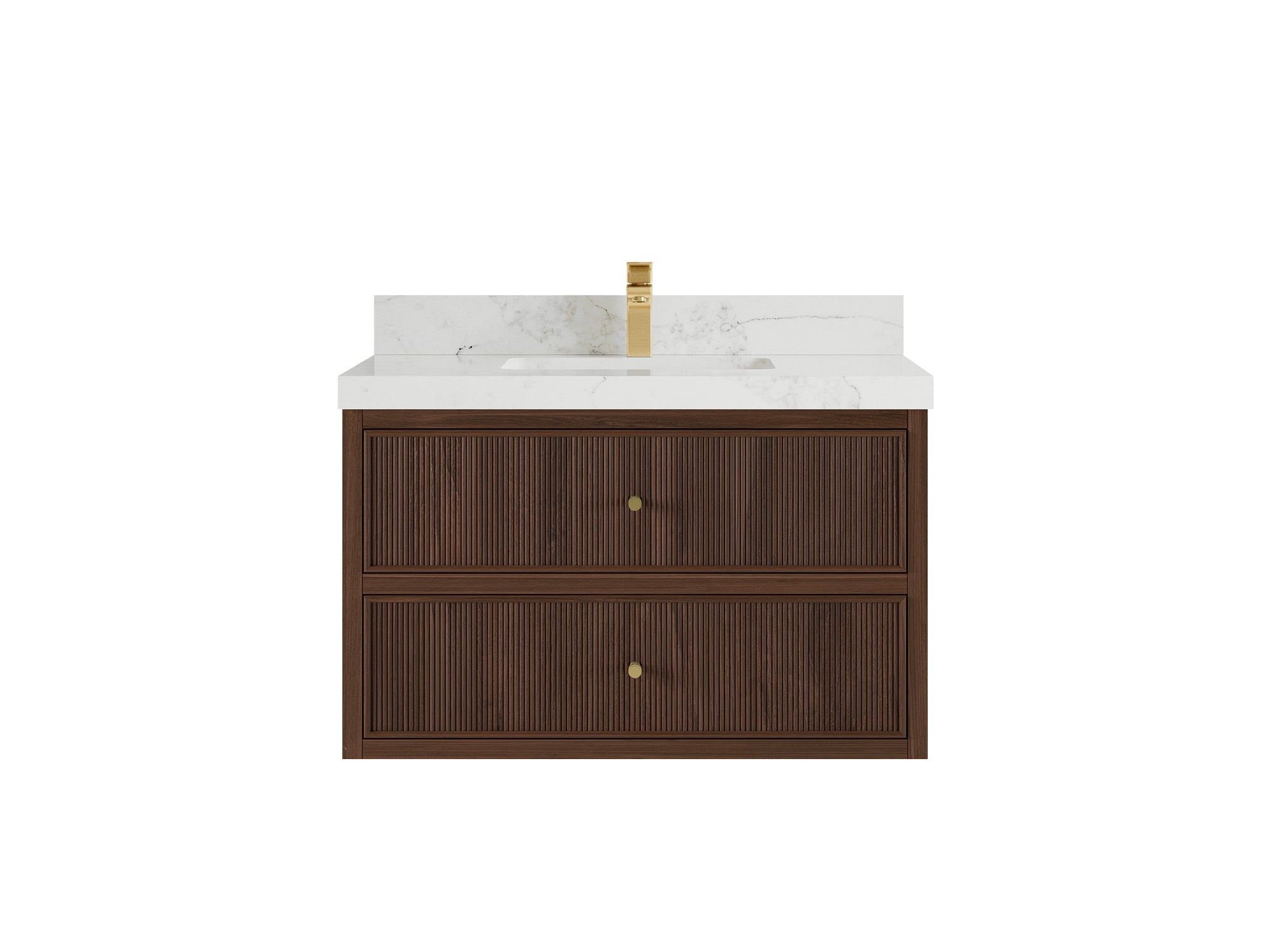 Sonoma Reeded Floating Teak 36 in. W x 22 in. D Center Sink Bathroom Vanity