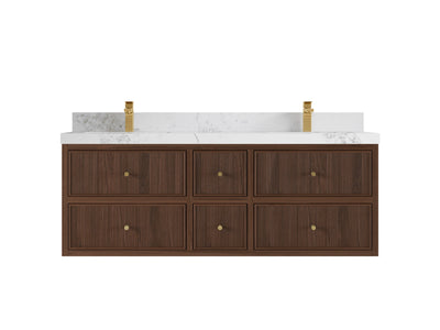 Sonoma Reeded Floating Teak 60 in. W x 22 in. D Double Sink Bathroom Vanity