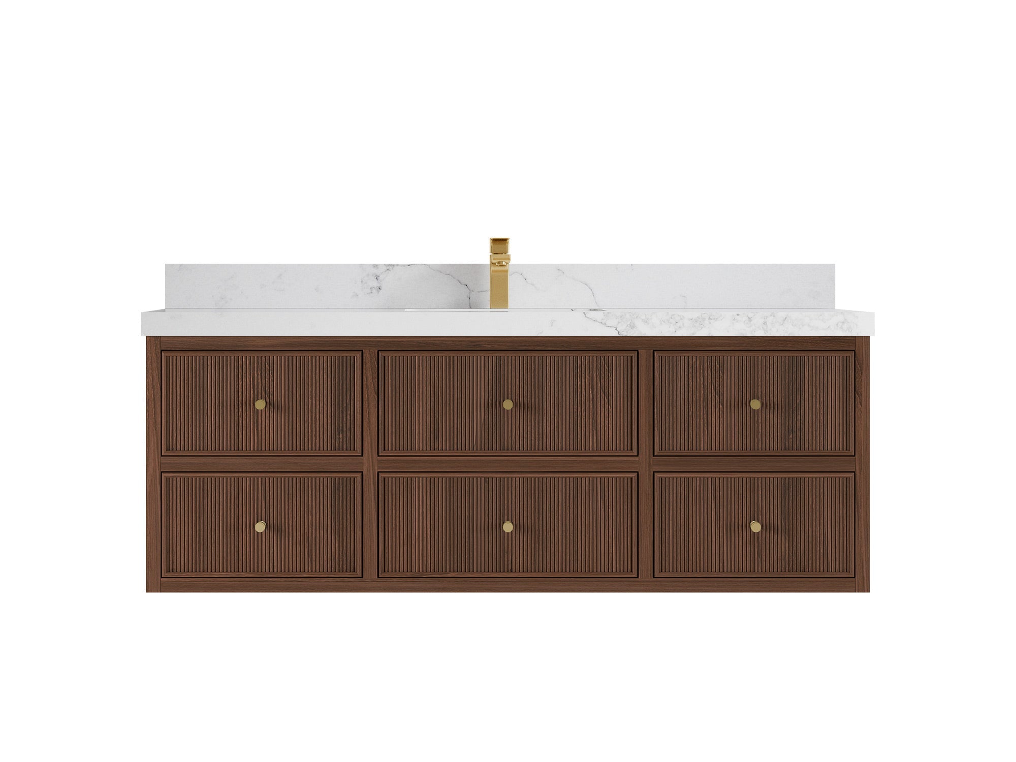 Sonoma Reeded Floating Teak 60 in. W x 22 in. D Single Sink Bathroom Vanity