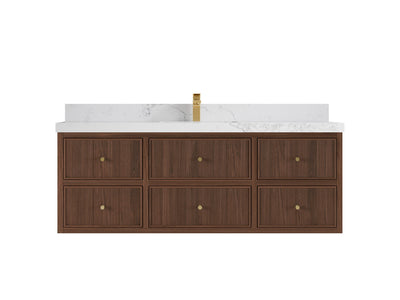 Sonoma Reeded Floating Teak 60 in. W x 22 in. D Single Sink Bathroom Vanity