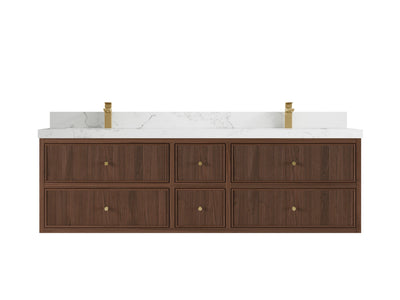 Sonoma Reeded Floating Teak 72 in. W x 22 in. D Double Sink Bathroom Vanity