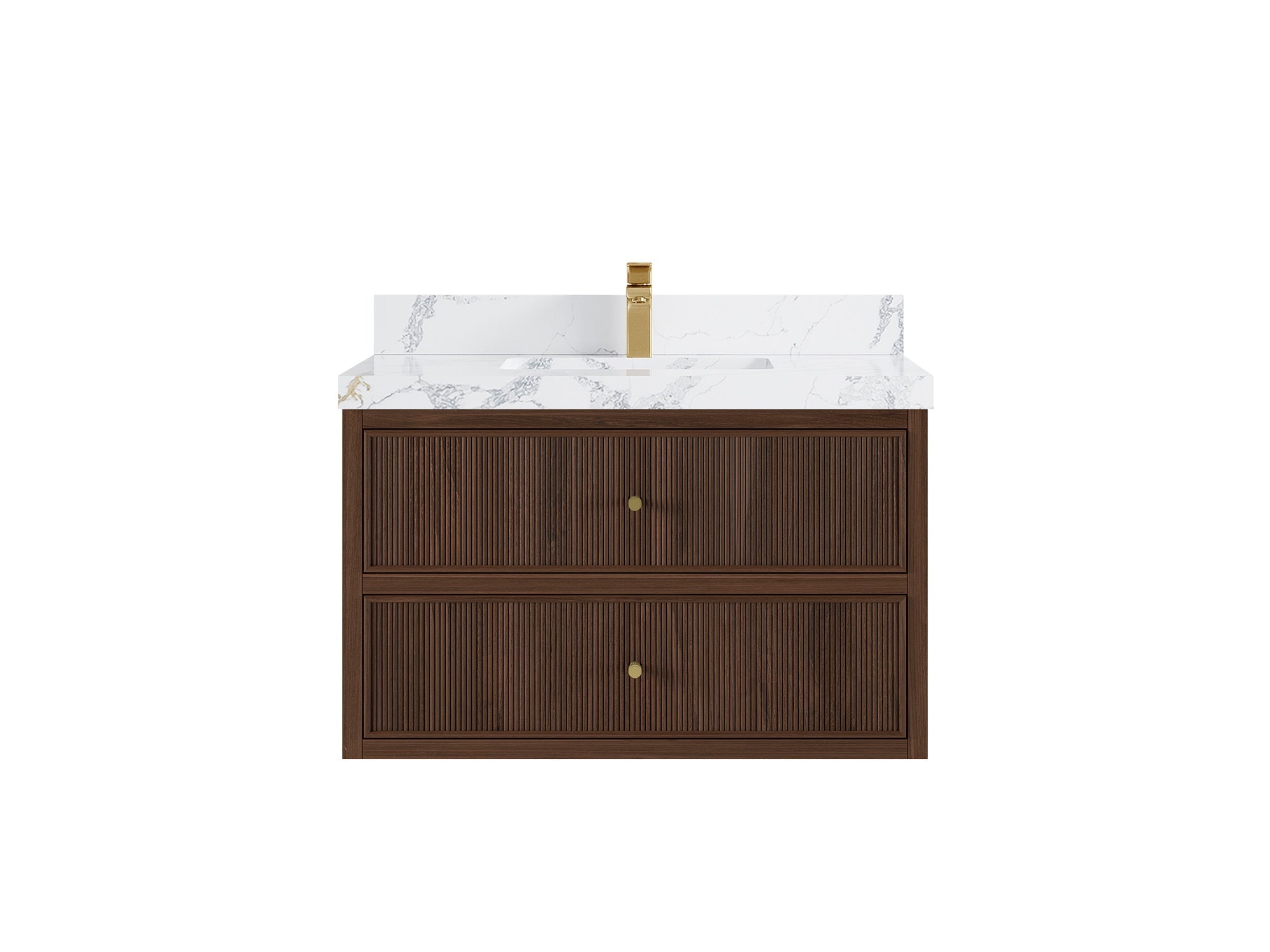 Sonoma Reeded Floating Teak 36 in. W x 22 in. D Center Sink Bathroom Vanity