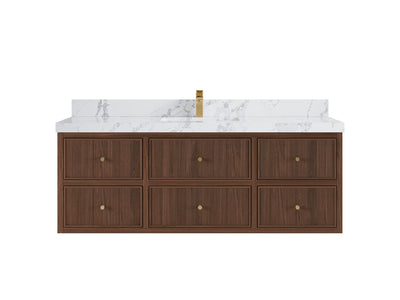 Sonoma Reeded Floating Teak 60 in. W x 22 in. D Single Sink Bathroom Vanity