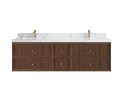 Sonoma Reeded Floating Teak 72 in. W x 22 in. D Double Sink Bathroom Vanity