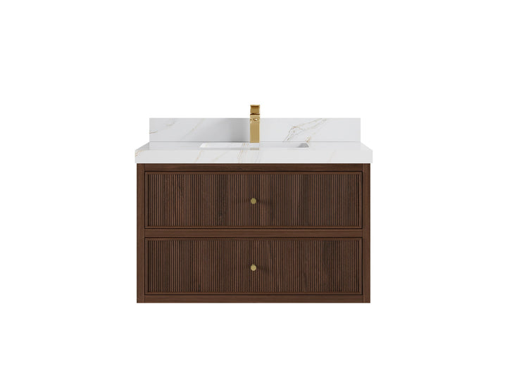 Sonoma Floating Teak 36 in. W x 22 in. D Center Sink Bathroom Vanity - photo 11