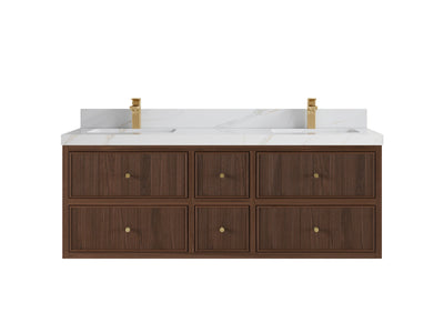 Sonoma Reeded Floating Teak 60 in. W x 22 in. D Double Sink Bathroom Vanity