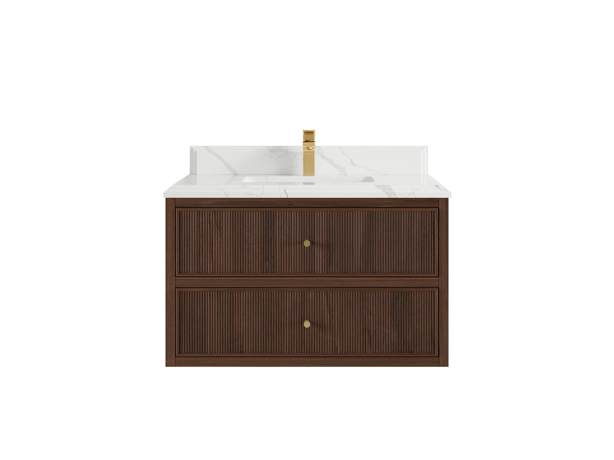 Sonoma Reeded Floating Teak 36 in. W x 22 in. D Center Sink Bathroom Vanity