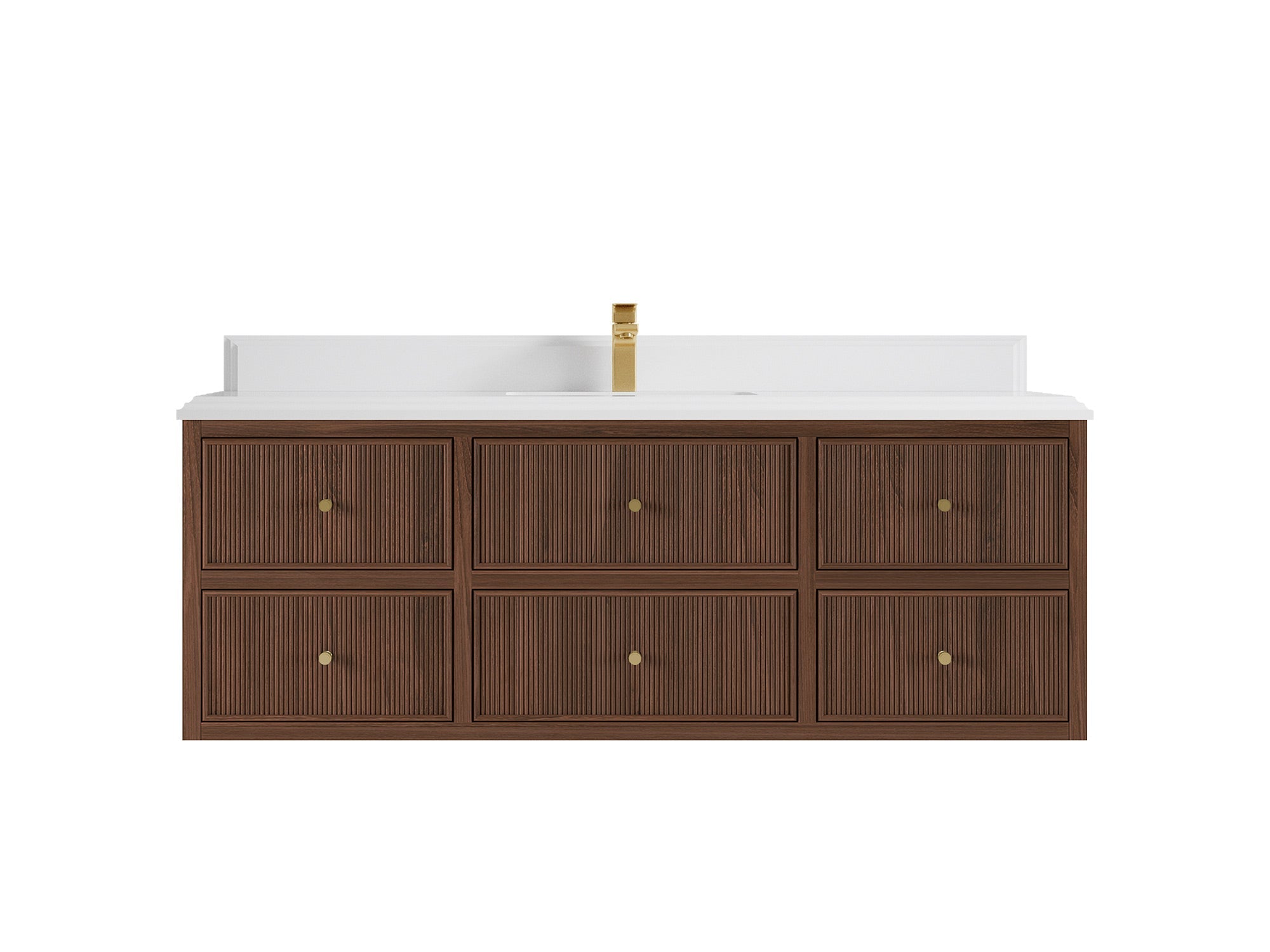 Sonoma Reeded Floating Teak 60 in. W x 22 in. D Single Sink Bathroom Vanity