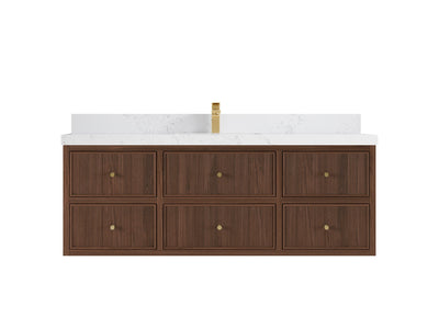 Sonoma Reeded Floating Teak 60 in. W x 22 in. D Single Sink Bathroom Vanity