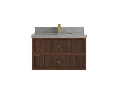 Sonoma Reeded Floating Teak 36 in. W x 22 in. D Center Sink Bathroom Vanity