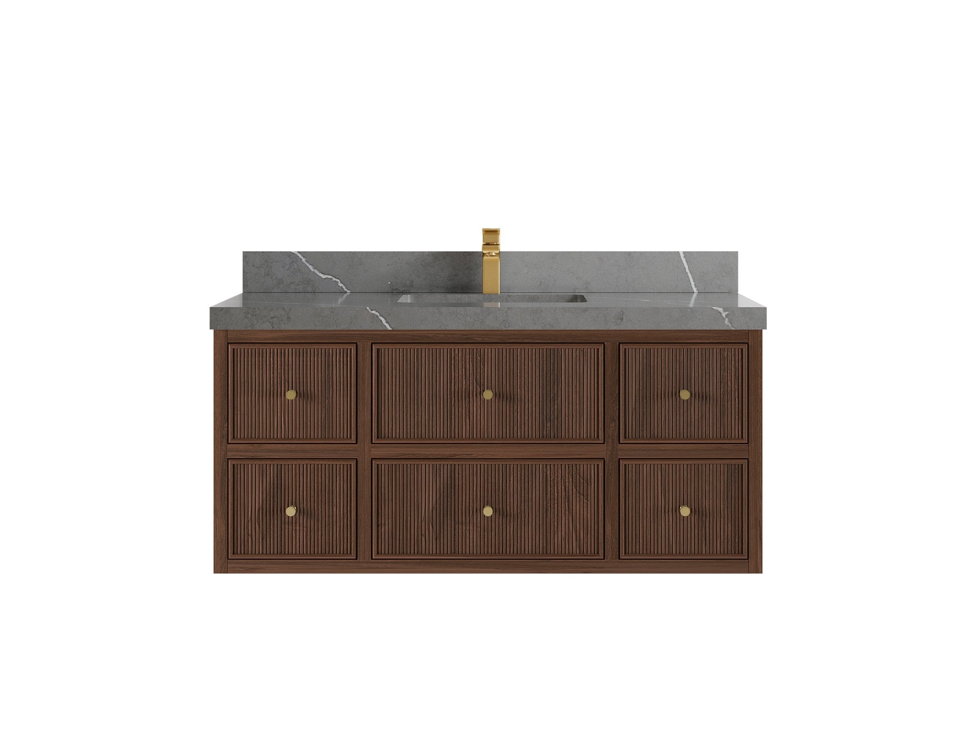 Sonoma Reeded Floating Teak 48 in. W x 22 in. D Single Sink Bathroom Vanity