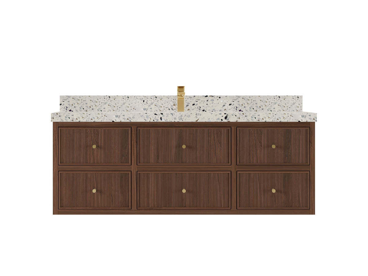 Sonoma Reeded Floating Teak 60 in. W x 22 in. D Single Sink Bathroom Vanity