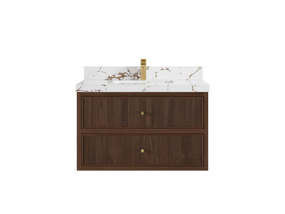 Sonoma Reeded Floating Teak 36 in. W x 22 in. D Center Sink Bathroom Vanity