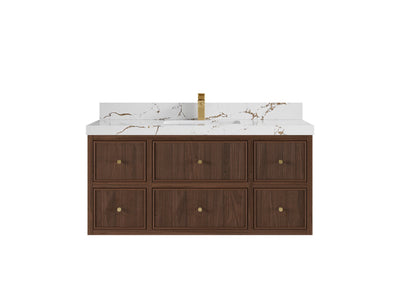 Sonoma Reeded Floating Teak 48 in. W x 22 in. D Single Sink Bathroom Vanity