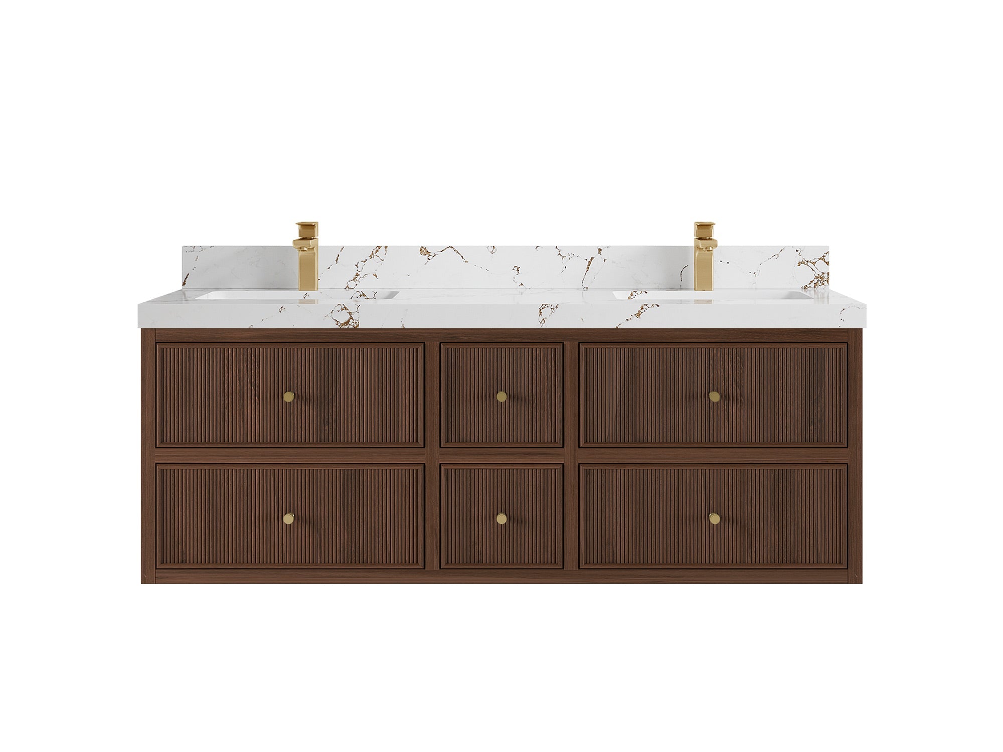 Sonoma Reeded Floating Teak 60 in. W x 22 in. D Double Sink Bathroom Vanity