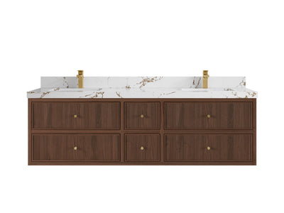 Sonoma Reeded Floating Teak 72 in. W x 22 in. D Double Sink Bathroom Vanity