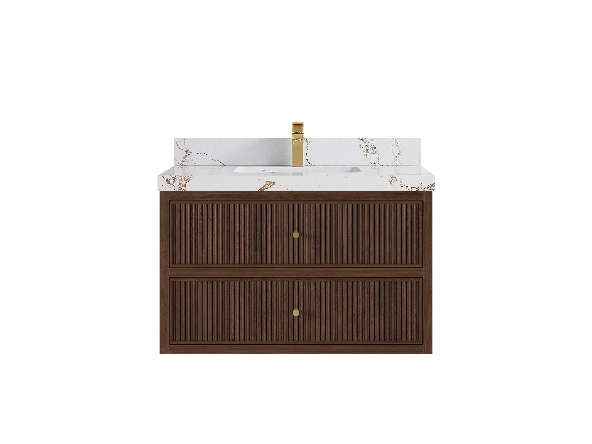 Sonoma Reeded Floating Teak 36 in. W x 22 in. D Center Sink Bathroom Vanity
