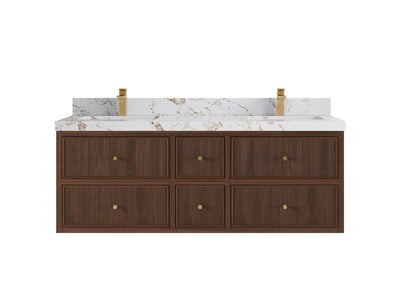 Sonoma Reeded Floating Teak 60 in. W x 22 in. D Double Sink Bathroom Vanity