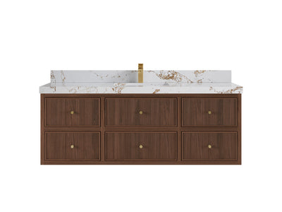 Sonoma Reeded Floating Teak 60 in. W x 22 in. D Single Sink Bathroom Vanity