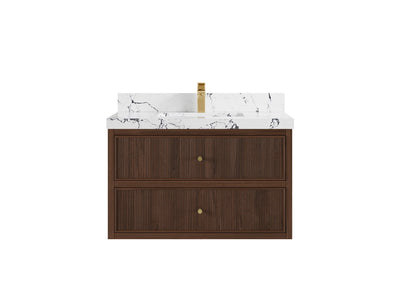 Sonoma Reeded Floating Teak 36 in. W x 22 in. D Center Sink Bathroom Vanity