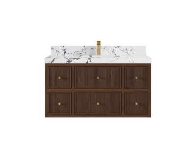 Sonoma Reeded Floating Teak 42 in. W x 22 in. D Single Sink Bathroom Vanity