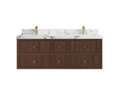 Sonoma Reeded Floating Teak 60 in. W x 22 in. D Double Sink Bathroom Vanity