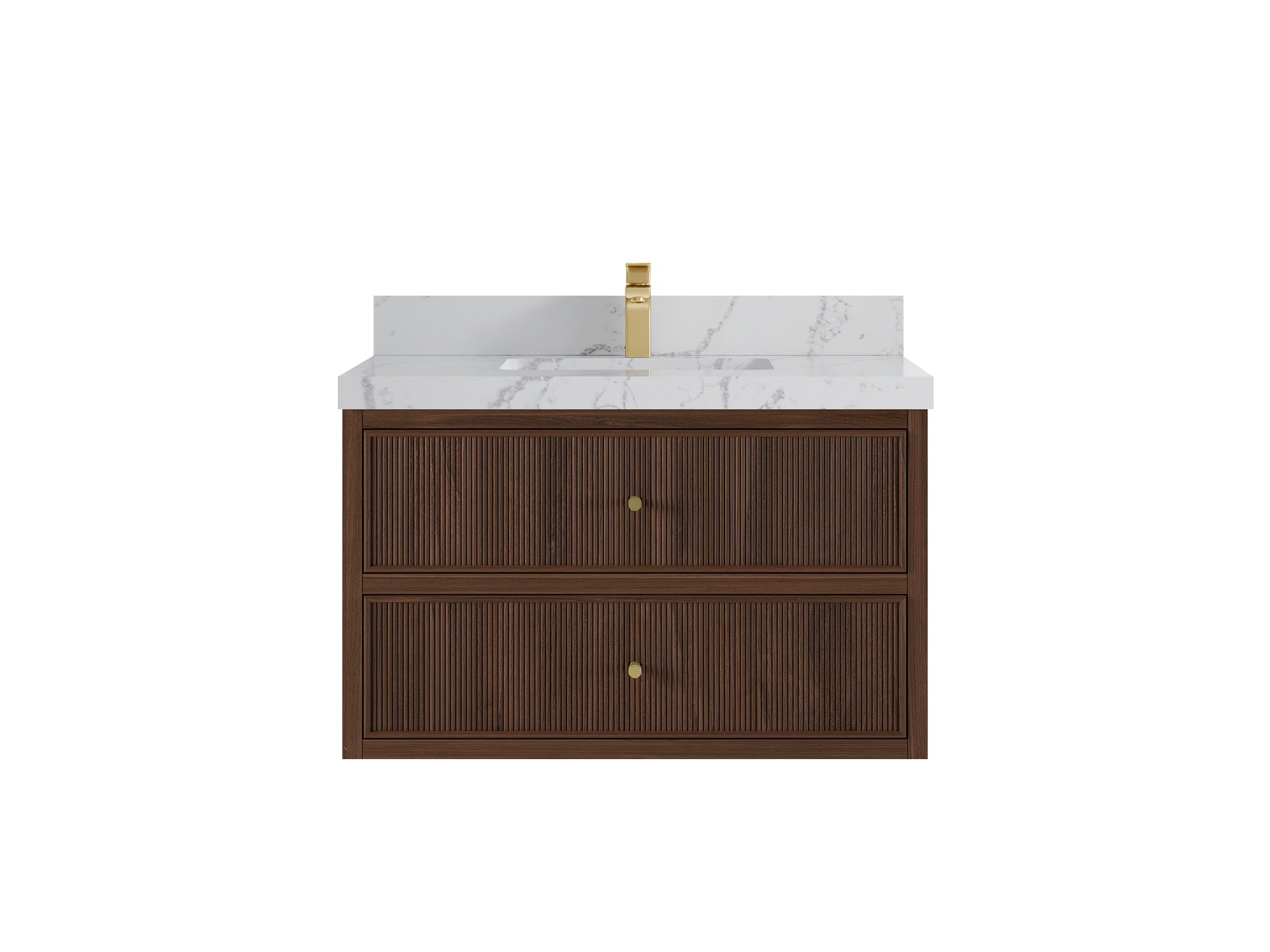 Sonoma Reeded Floating Teak 36 in. W x 22 in. D Center Sink Bathroom Vanity