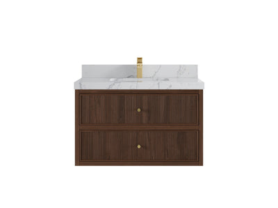 Sonoma Reeded Floating Teak 36 in. W x 22 in. D Center Sink Bathroom Vanity