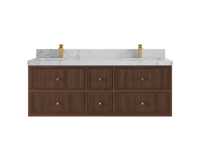 Sonoma Reeded Floating Teak 60 in. W x 22 in. D Double Sink Bathroom Vanity