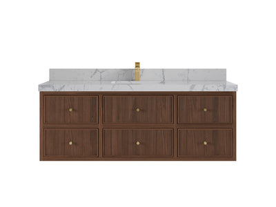 Sonoma Reeded Floating Teak 60 in. W x 22 in. D Single Sink Bathroom Vanity