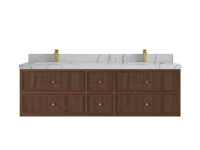 Sonoma Reeded Floating Teak 72 in. W x 22 in. D Double Sink Bathroom Vanity