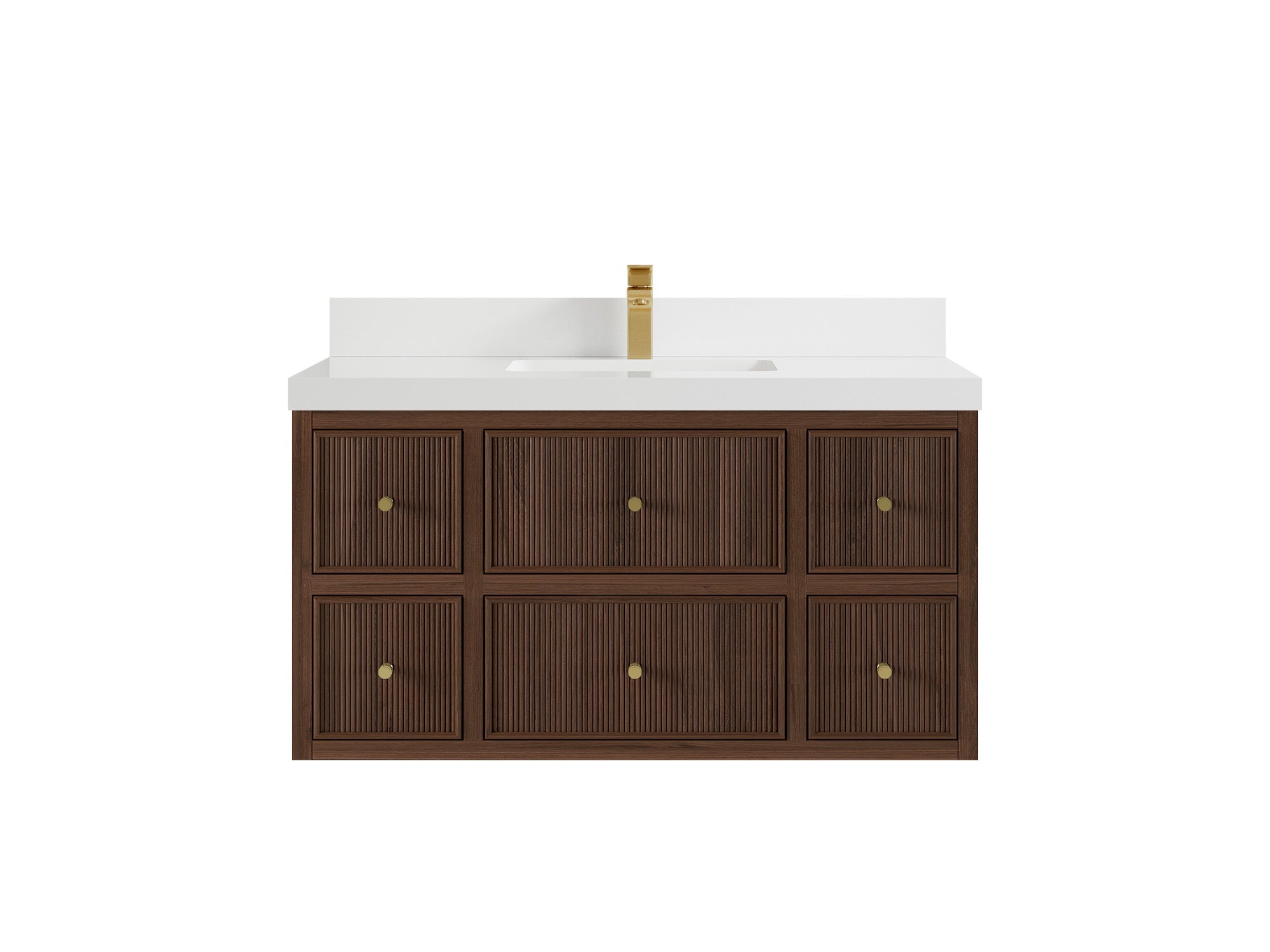 Sonoma Reeded Floating Teak 42 in. W x 22 in. D Single Sink Bathroom Vanity