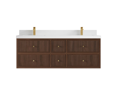 Sonoma Reeded Floating Teak 60 in. W x 22 in. D Double Sink Bathroom Vanity