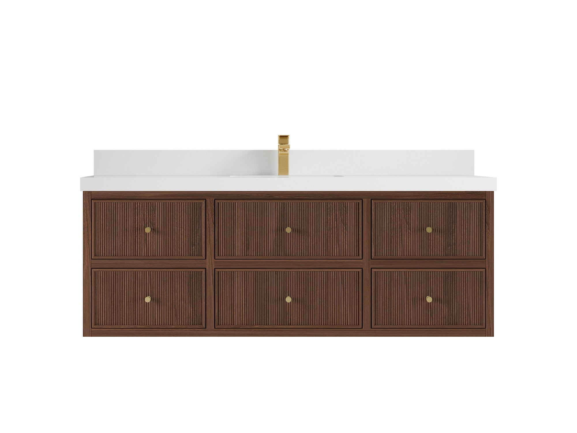 Sonoma Reeded Floating Teak 60 in. W x 22 in. D Single Sink Bathroom Vanity
