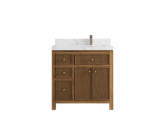 Sonoma Reeded Teak Wood 36 in. W x 22 in. D Right Offset Sink Bathroom Vanity - photo 1