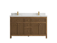 Sonoma Reeded Teak Wood 60 in. W x 22 in. D Double Sink Bathroom Vanity - photo 1