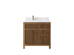 Sonoma Reeded Teak Wood 36 in. W x 22 in. D Left Offset Sink Bathroom Vanity - photo 16