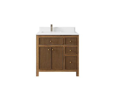 Sonoma Reeded Teak Wood 36 in. W x 22 in. D Left Offset Sink Bathroom Vanity