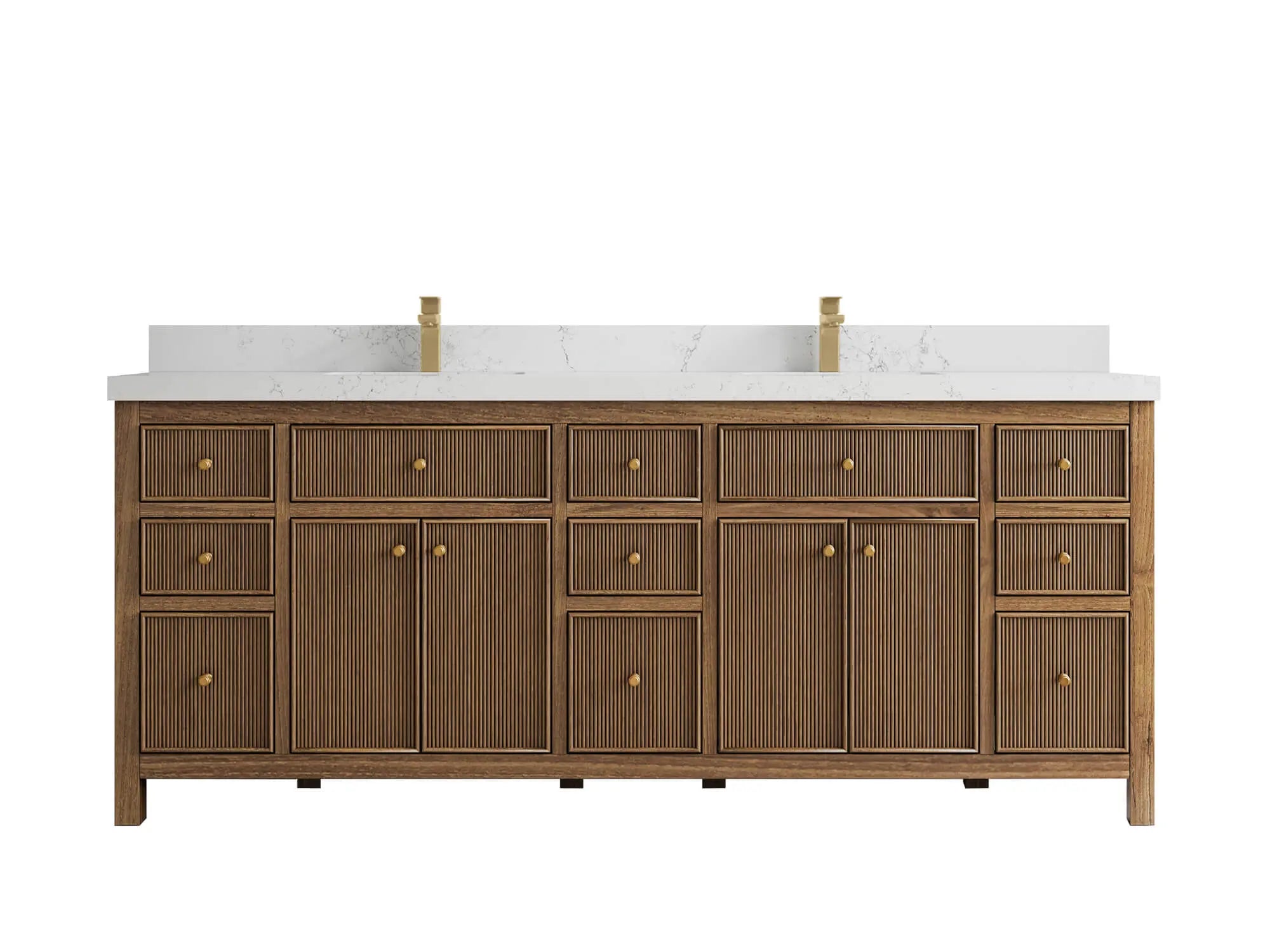 Sonoma Reeded Teak Wood 84 in. W x 22 in. D Double Sink Bathroom Vanity
