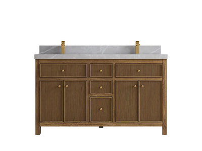Sonoma Reeded Teak Wood 60 in. W x 22 in. D Double Sink Bathroom Vanity