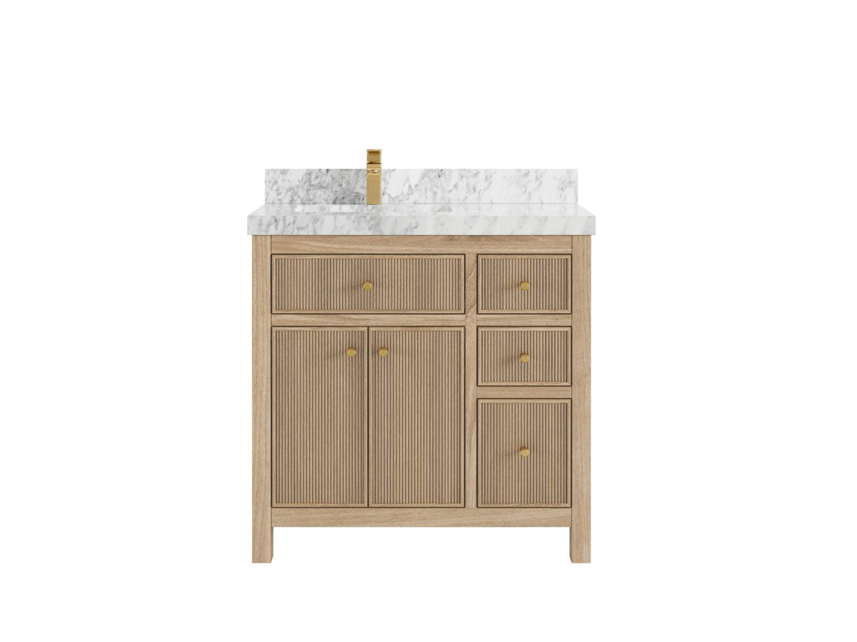 Sonoma Reeded Teak Wood 36 in. W x 22 in. D Left Offset Sink Bathroom Vanity