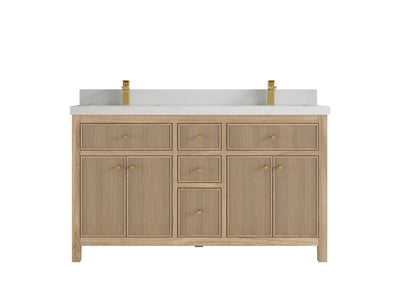 Sonoma Reeded Teak Wood 60 in. W x 22 in. D Double Sink Bathroom Vanity