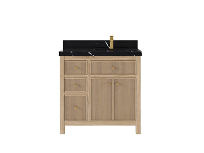 Sonoma Reeded Teak Wood 36 in. W x 22 in. D Right Offset Sink Bathroom Vanity