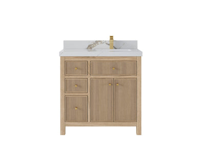 Sonoma Reeded Teak Wood 36 in. W x 22 in. D Right Offset Sink Bathroom Vanity