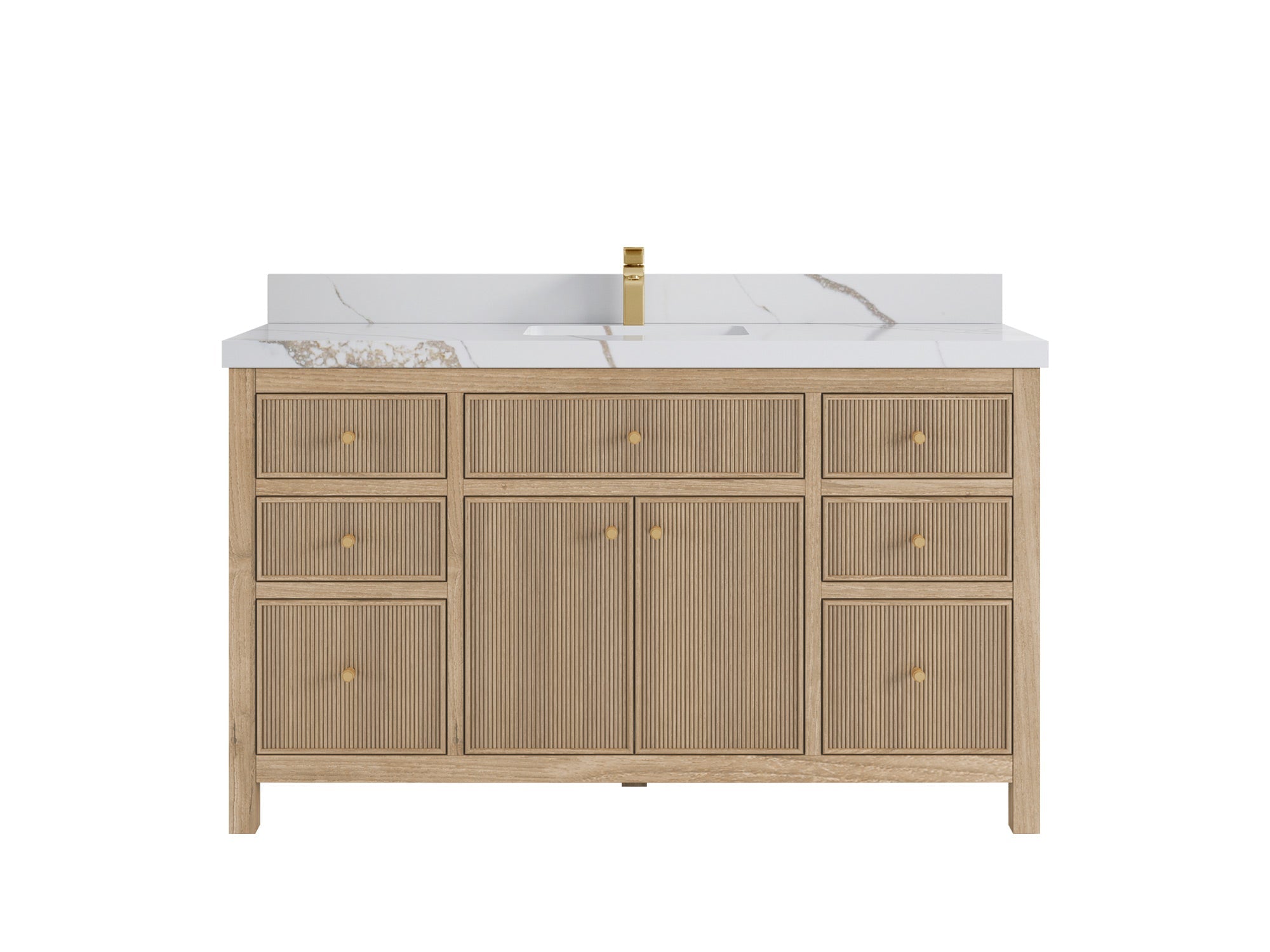 Sonoma Reeded Teak Wood 60 in. W x 22 in. D Single Sink Bathroom Vanity