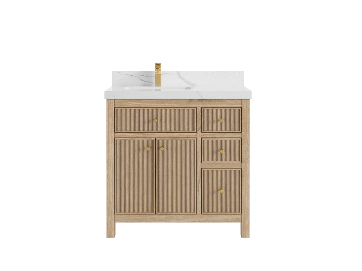 Sonoma Reeded Teak Wood 36 in. W x 22 in. D Left Offset Sink Bathroom Vanity
