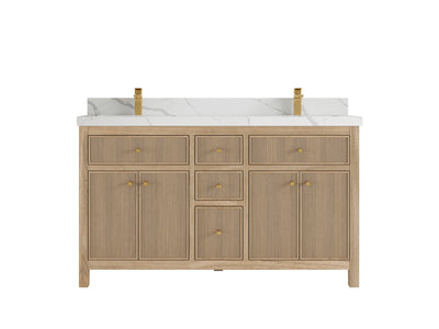 Sonoma Reeded Teak Wood 60 in. W x 22 in. D Double Sink Bathroom Vanity